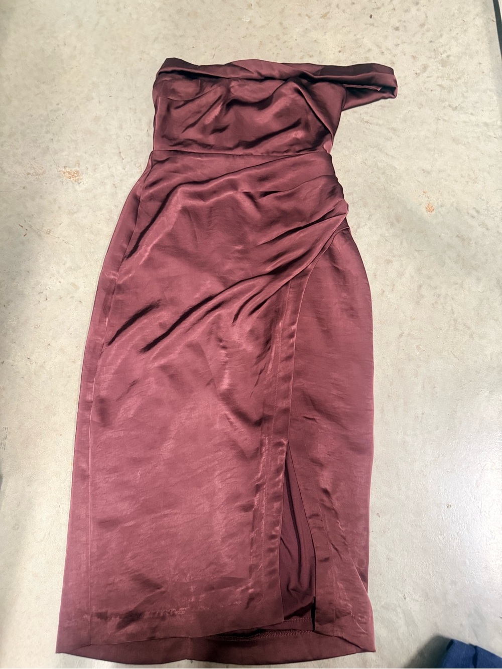 Strapless Satin Midi Dress in Deep Brown
